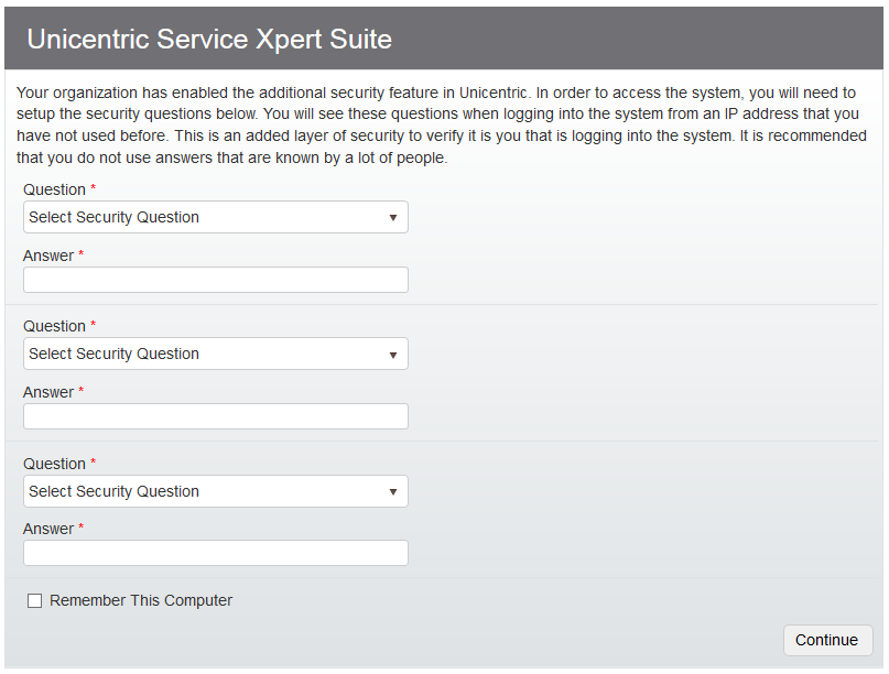 Security Questions / Warnings
