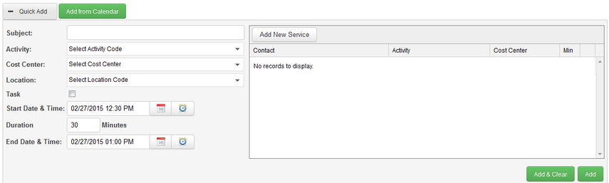 Timesheet page - Quick Add