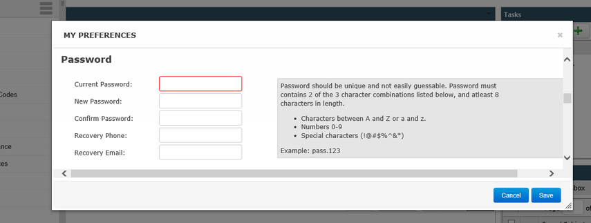 Scroll to the "Password" section