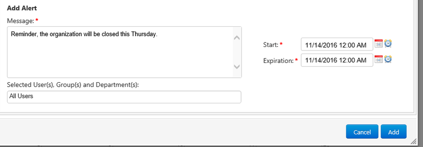 Adding an alert