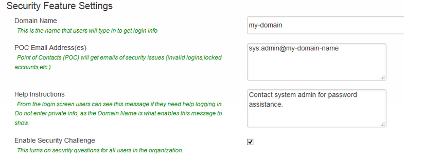 Security Features Settings