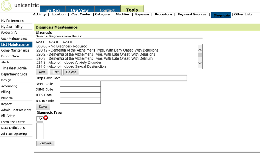 Step #2) Diagnosis List