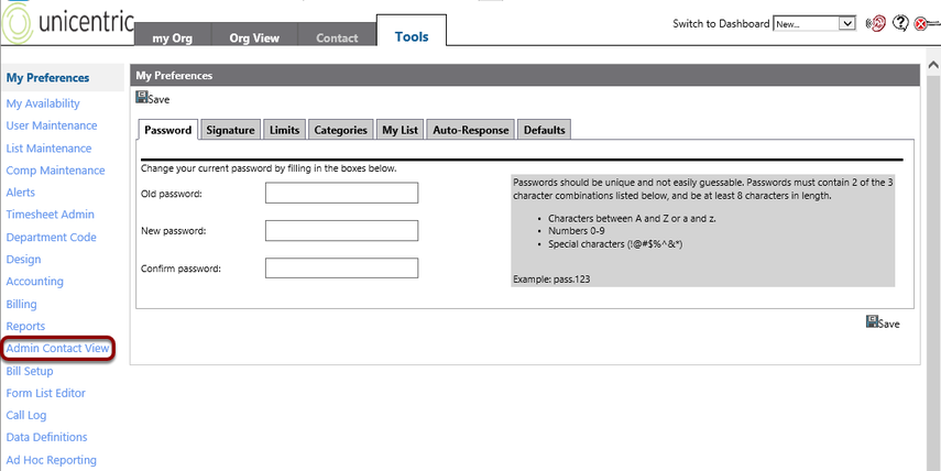 Open Admin Contact View