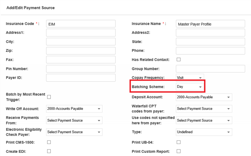 "No Batching Scheme Selected for <Insurance Company Name>"