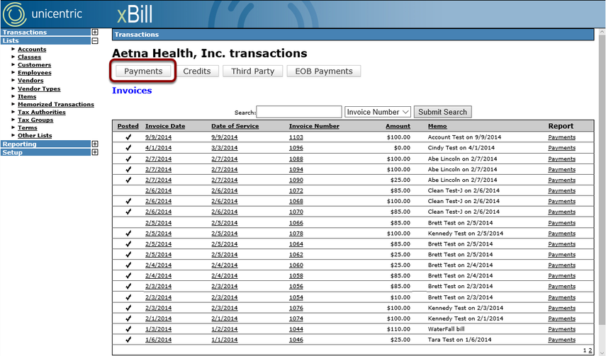 Open the Payments Section