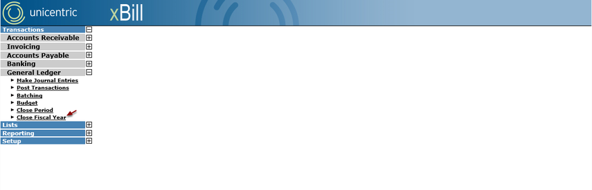 Open the Close Fiscal Year Screen