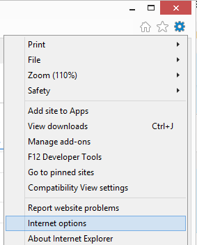 Next, select Internet options from the menu