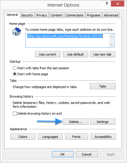 Now, click the Delete button under Browsing History