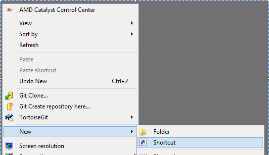 First, right click anywhere on your desktop, and select New &nbsp;> Shortcut