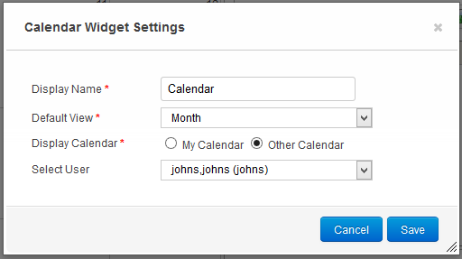From the settings dialog, select Other Calendar then select the user whose calendar you want to access