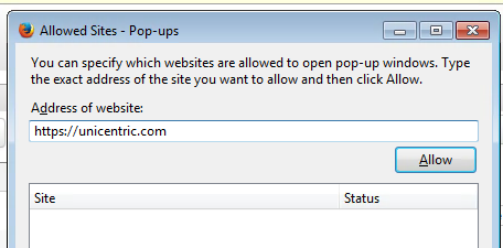 Add unicentric.com as an allowed site