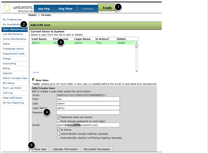 Navigating to the "User Maintenance" screen.