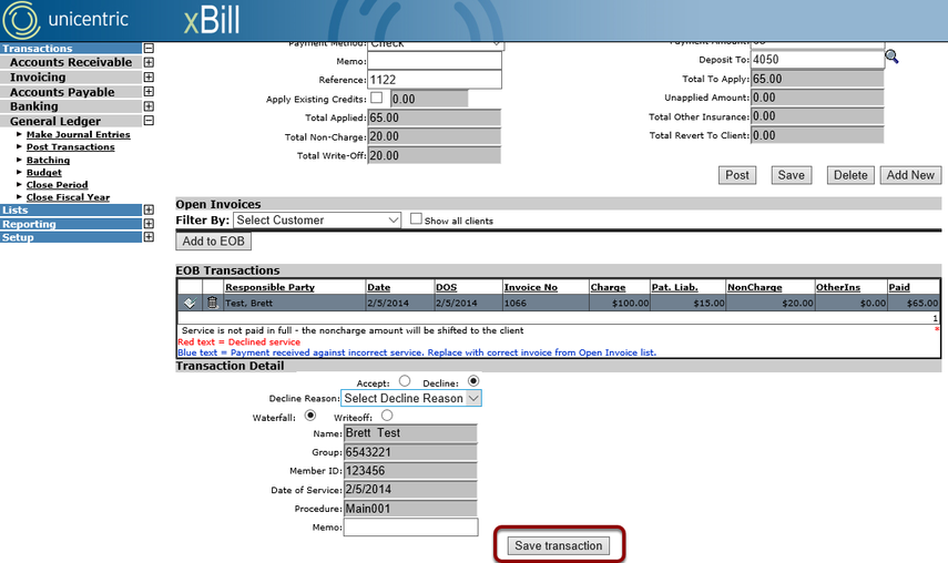 Save Transaction Detail