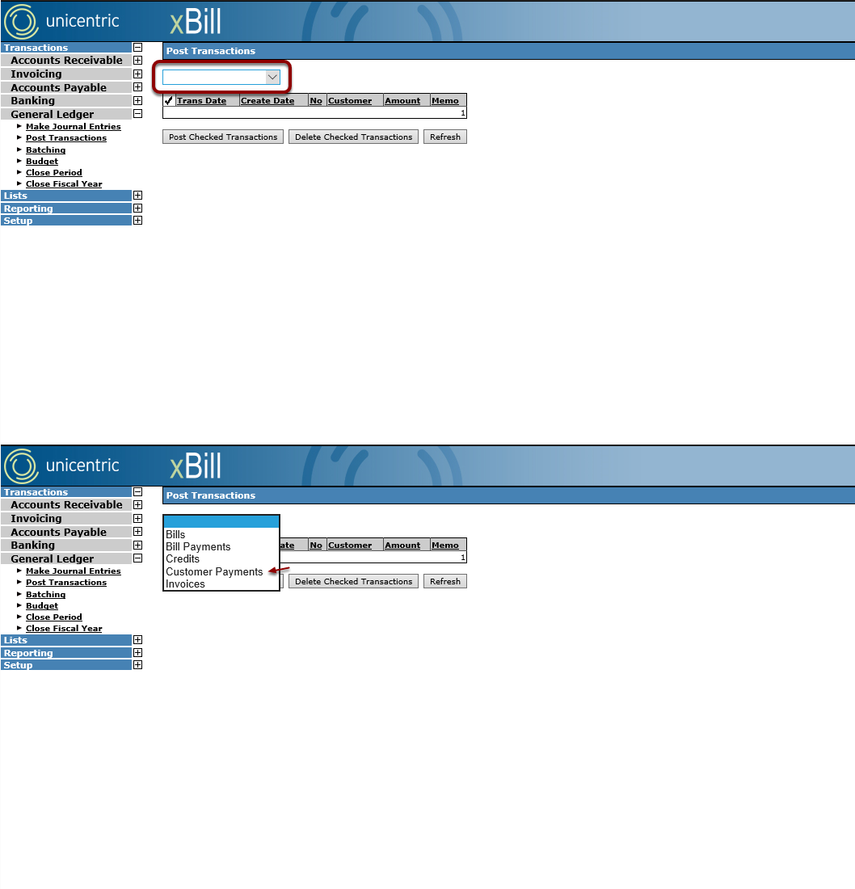 Select Customer Payments Option