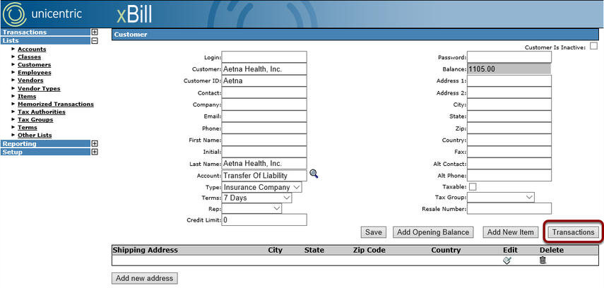 Open the Transactions Screen