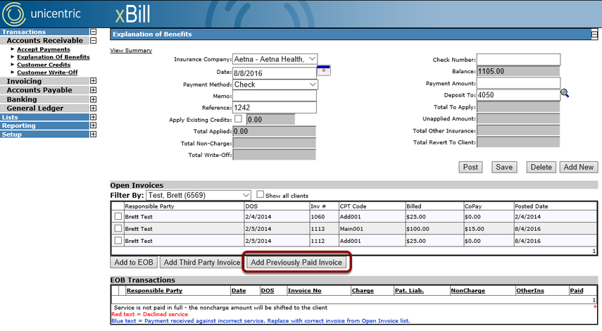 Add Previously Paid Invoice