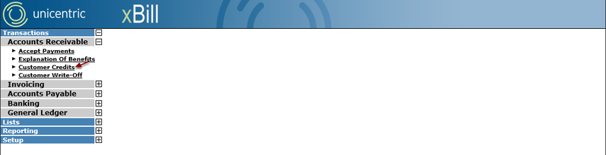 Open Customer Credits Screen