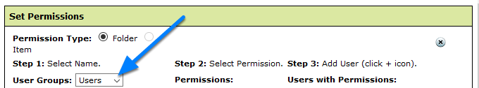 4. Select Users in the User Groups dropdown