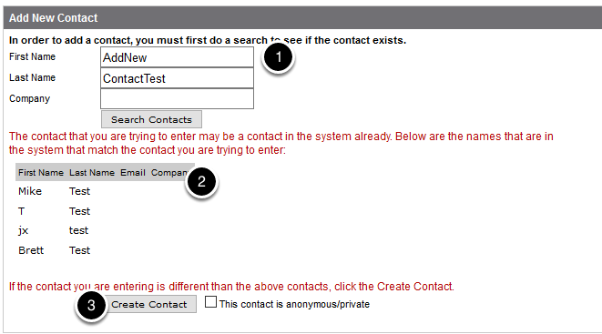 Preliminary Contact Search